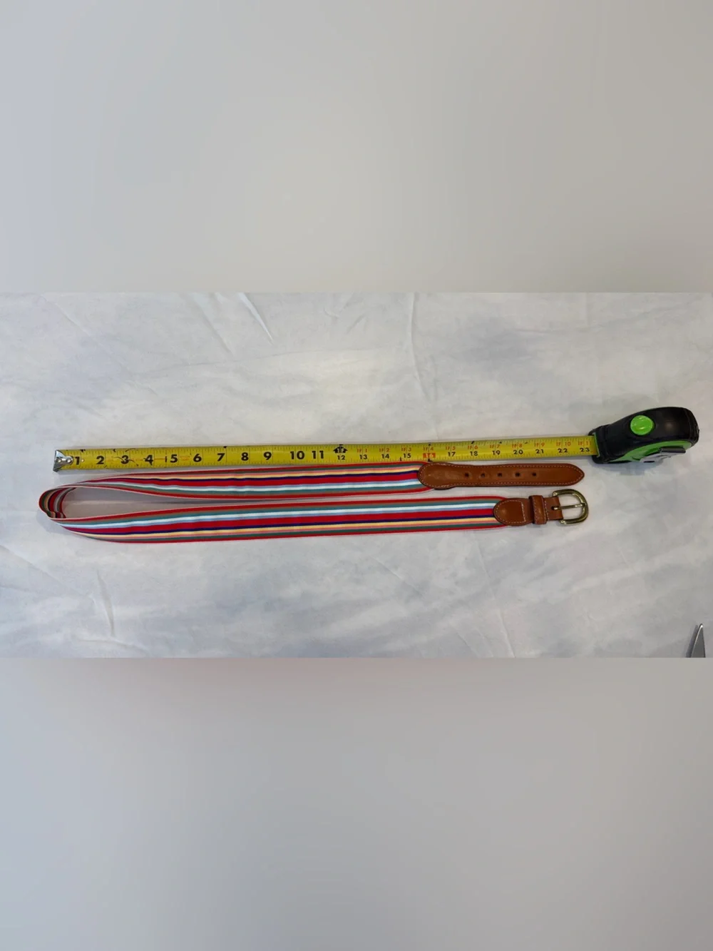 Barrons—Hunter Multicolor Stripe Belt with Brown Leather/Brass Buckle Sz 40